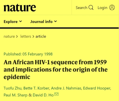 An African HIV-1 sequence from 1959 and implications for the origin of the epidemic / Tuofu Zhu, et. al., Nature, 5 February 1998