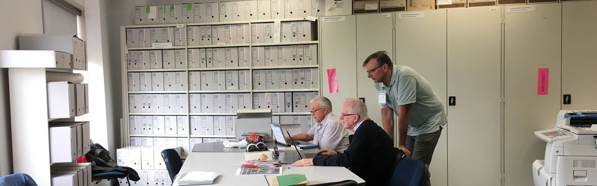 (L-R) Bruce Dixon, Gary Jaynes and Bill Calder, ALGA Reading Room, 615 St Kilda Road Melbourne, 2020 (photo: Kathy Sport)