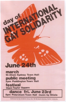 Day of International Gay Solidarity : June 24th. March, (Sydney, NSW : Gay Solidarity Group, 1978), Poster Collection D030