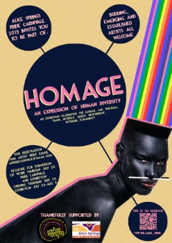 Homage- An expression of human diversity [flyer] – Alice Springs Pride Carnivale, 2015