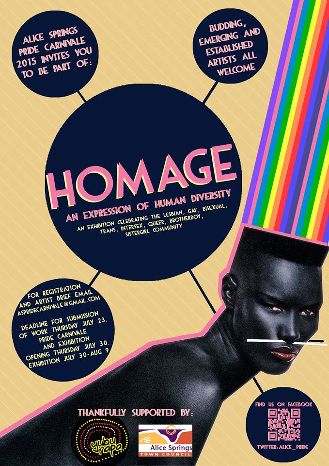 Homage- An expression of human diversity [flyer] - Alice Springs Pride Carnivale, 2015