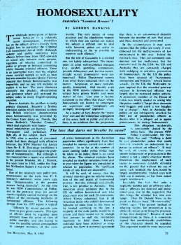 Homosexuality : Australia’s “Greatest Menace”?, Gordon Hawkins, The Bulletin (Sydney, NSW), 8 May 1965 p21-22, Newspaper Clipping Collection