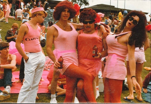 Ian Jopson and The Slagg Sisters in The Clarendon Team, 3rd Gay Olympiad, Perth, 1981, Ivan Polson Klick! Magazine Collection (Photo: Ivan Polson)