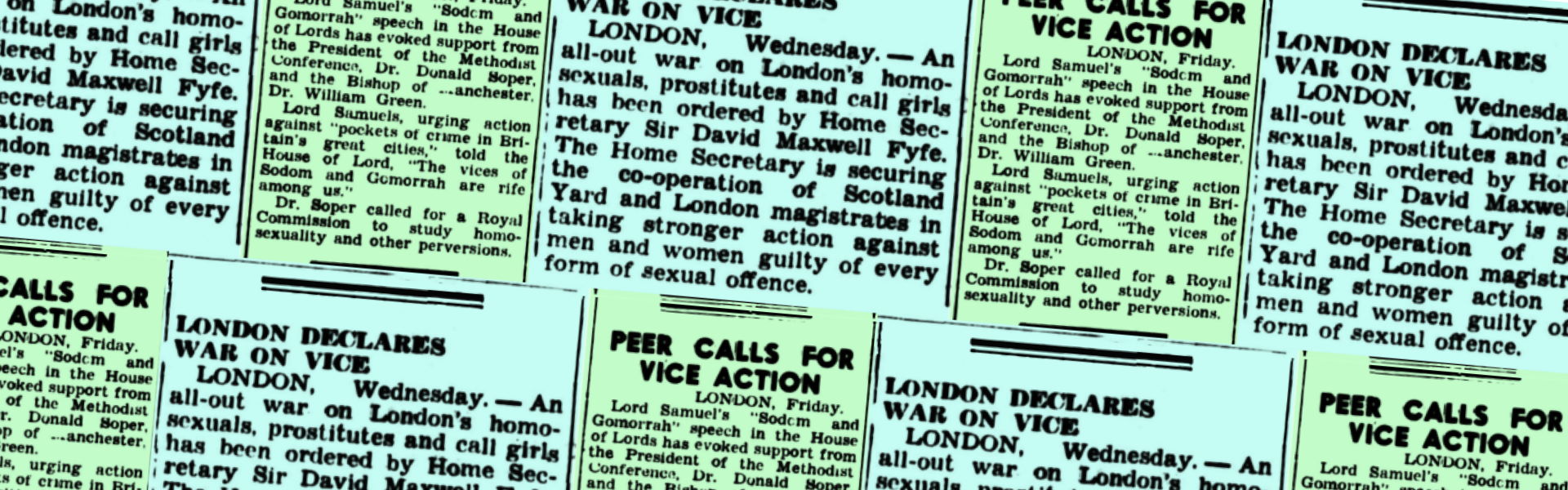London declares war on vice, The Canberra Times (Canberra, ACT), 29 October 1953 and Peer calls for vice action, The Canberra Times (Canberra, ACT), 7 November 1953, p2, Newspaper clipping collection