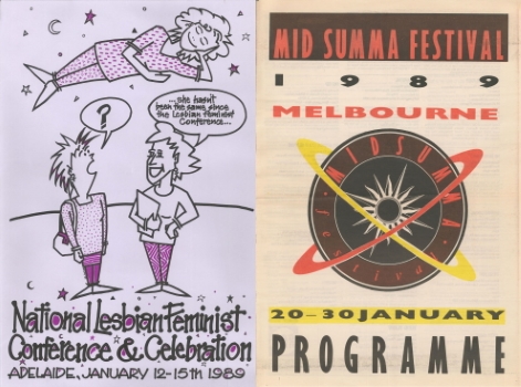 National Lesbian Feminist Conference & Celebration (Adelaide, SA, 1989), Poster Collection D083 and Midsumma Festival Programme, 1989, Periodical Collection
