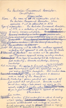 The Australian Transsexual Association Constitution [draft], c.1980, Papers of Roberta Perkins
