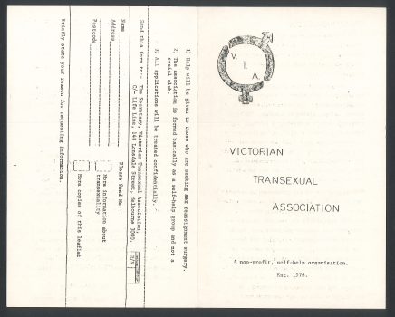 Victorian Transexual Association [brochure], p.1, c.1976