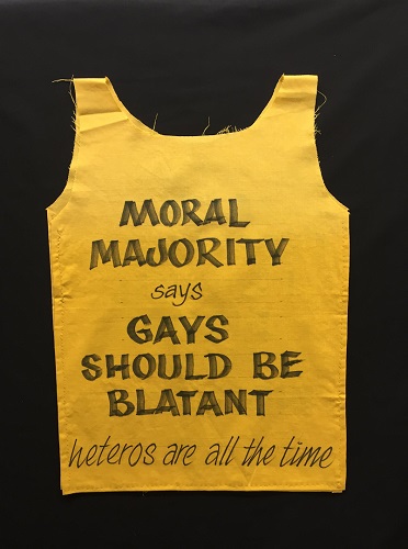 'Moral Majority says gays should be blatant, heteros are all the time', May 1982, designed by Ken Lovett