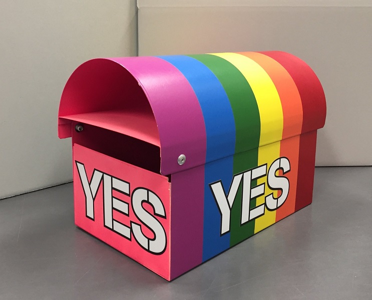 'Yes’ marriage equality letterbox, 2017, by Mickie Quick